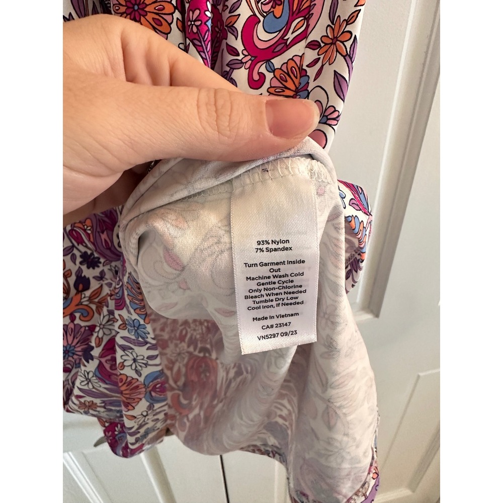 Talbots Womens Medium Pink Paisley Floral 3/4 Sleeve Faux Wrap Dress Collared - Picture 4 of 4